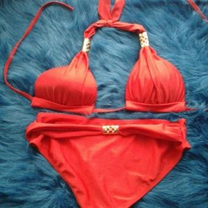 Red Gold Detail Two Piece Bikini NWOT